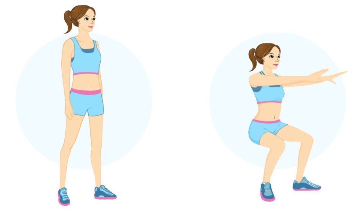 Ejercicio 1 para adelgazar u fortalecer los muslos: las sentadillas.