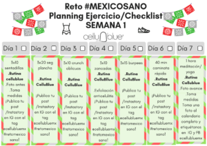 Primera semana del planning de ejercicio y checklist de productos del Reto México Sano