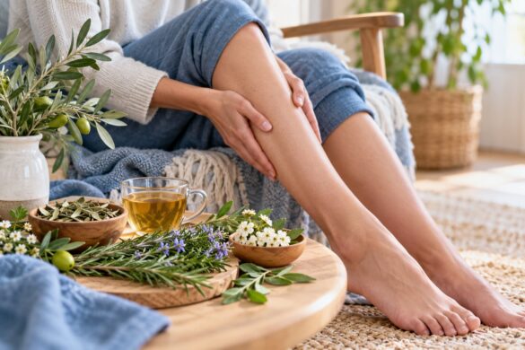 Plantes et jambes : olivier, aubépine, romarin et autres